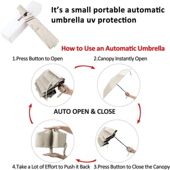 Windproof travel umbrella compact automatic sun rain UV protection folding - Picture 5 of 7